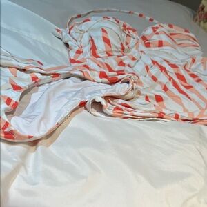 Striped Coral and White Bathing suit
